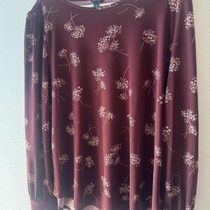 Ann Taylor Floral Burgundy Women's Top